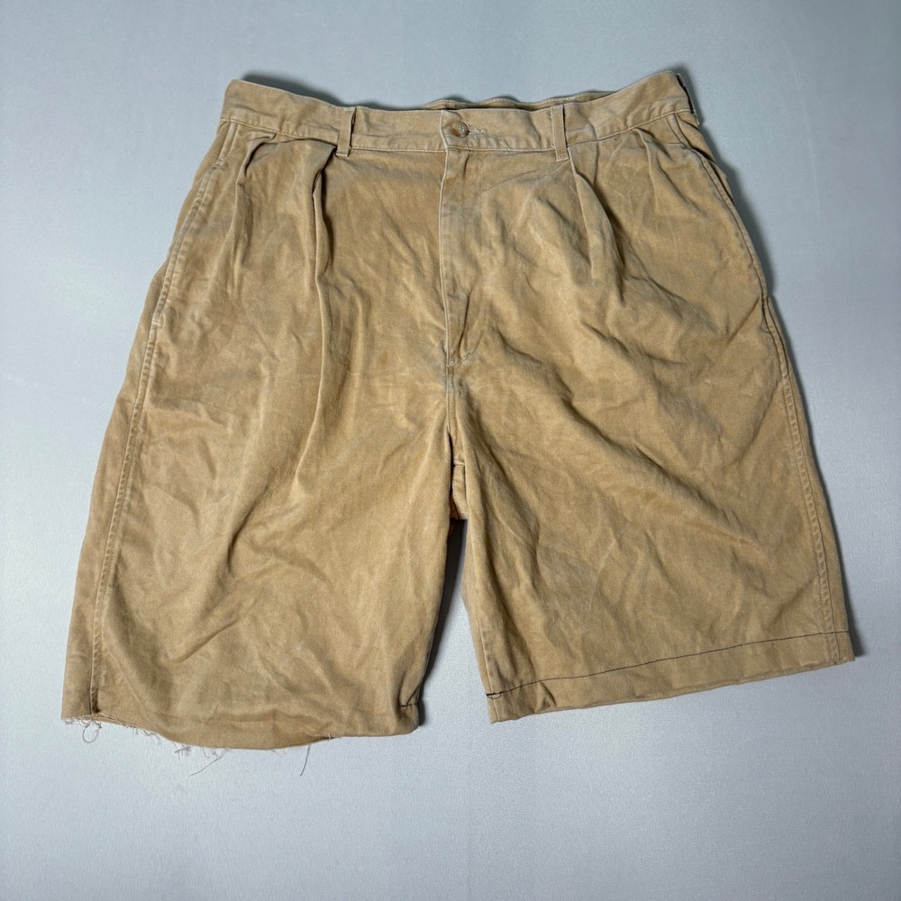 Vintage Polo Ralph Lauren Chino Shorts Mens 34 Tan Pleated Cotton Made in USA